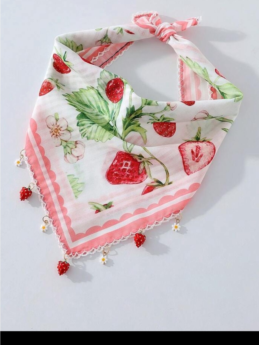 Strawberry Print Pink Bandana Scarf